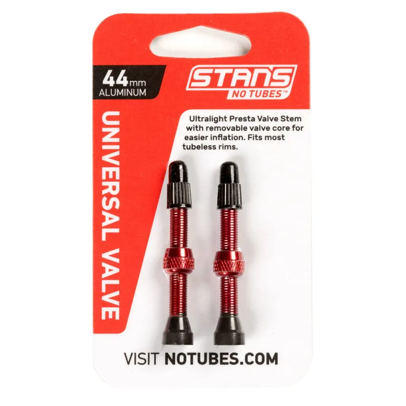 Stans No Tubes Alloy Presta Valves Pair - 44mm - Red